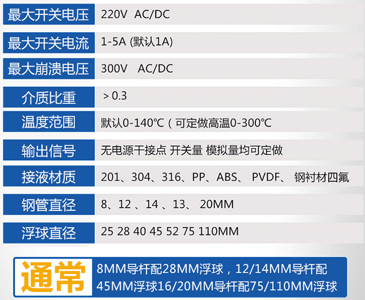 連桿浮球液位計(jì)技術(shù)參數(shù)對(duì)照表